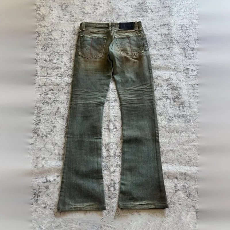 HKSH Spring Autumn New Men Tide Chic Dark Punk High Street Vintage Denim Pants Light Luxury Rock Roll Vibe Flared Jeans HK28668