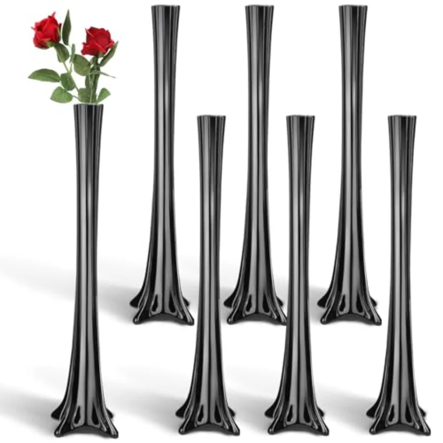 Wedding centerpieces glass black tall slender flute vases for formal dinners and home table decorations