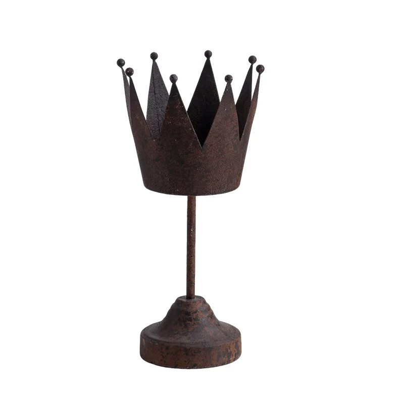 

Wabi-sabi wrought iron rust point old candle holder industrial style, ornament crown shape candle holder