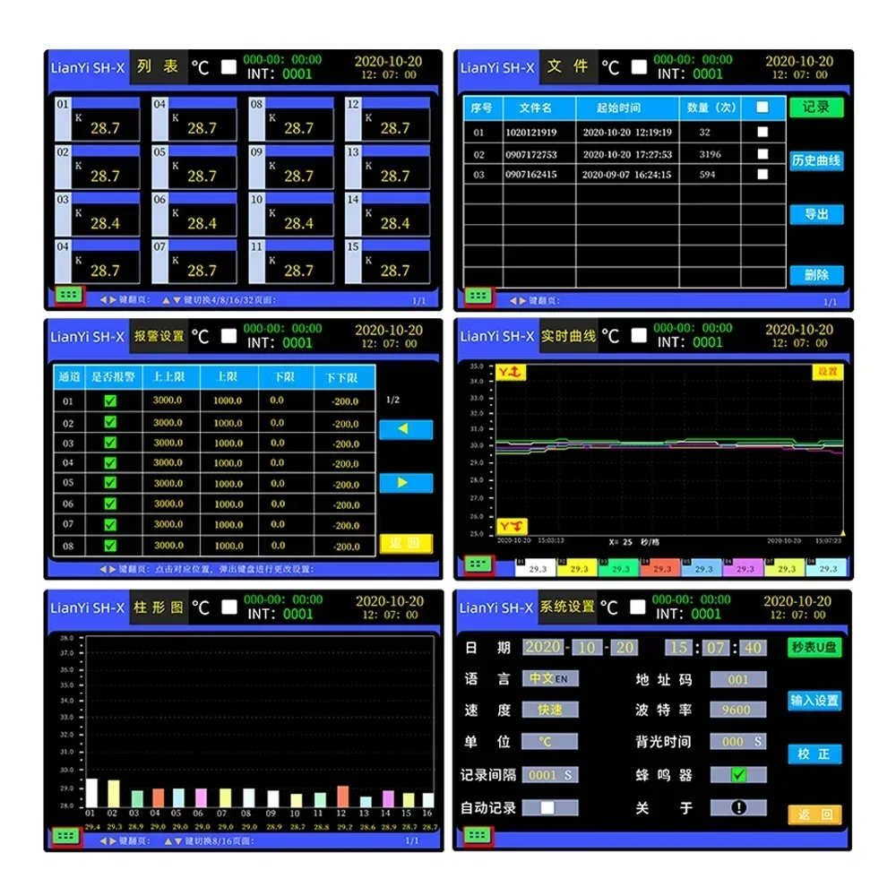 SH-XP 8-64 Channel Multi Channel Industrial Digital Thermocouple Temperature Logger Tester with Color Touch Screen