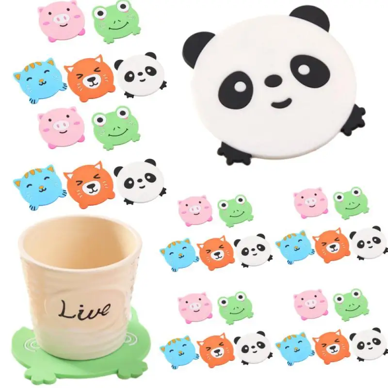 1PCS Cartoon Coaster Silicone Mat Drink Cup Coasters Non-slip Placemat Cute Animal Cup Mats Pad Pot Holder Kitchen Accessories