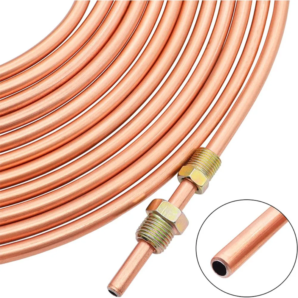 Repair Kit 25FT 7.62m Car Roll Tube Coil with Tube Screw Cap Copper Nickel Brake Pipe 3/16\