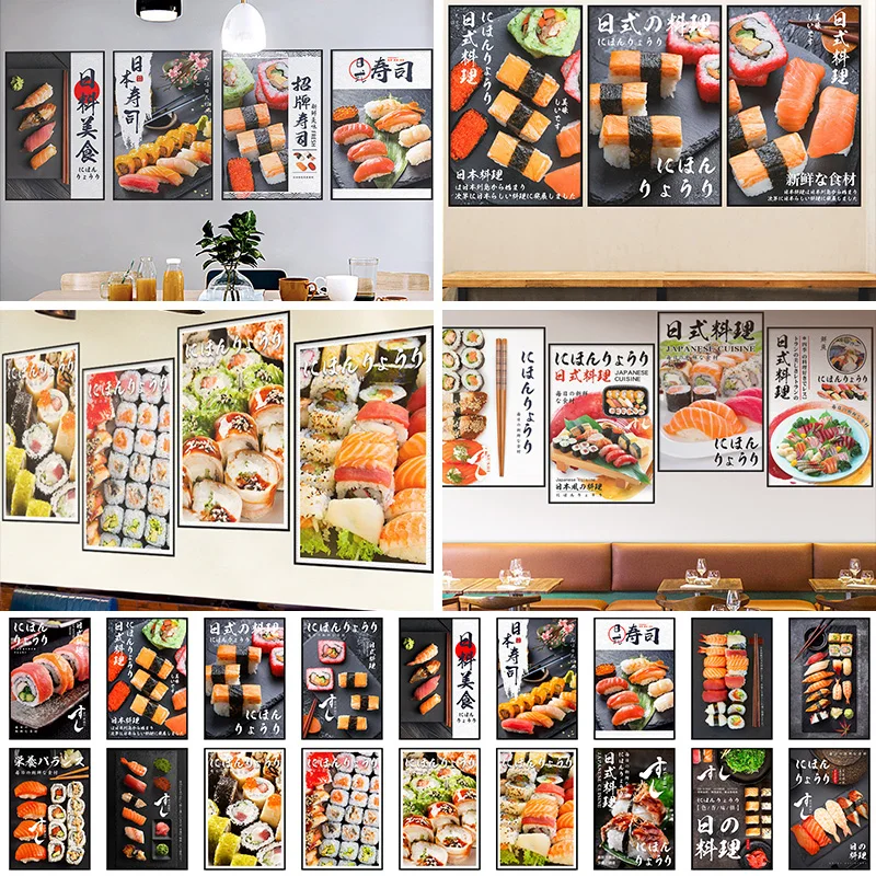 Japanese Style Wall Sticker Waterproof Restaurant Window Glass Decal Sashimi Cuisine Poster Japanese Restaurant Background Decor