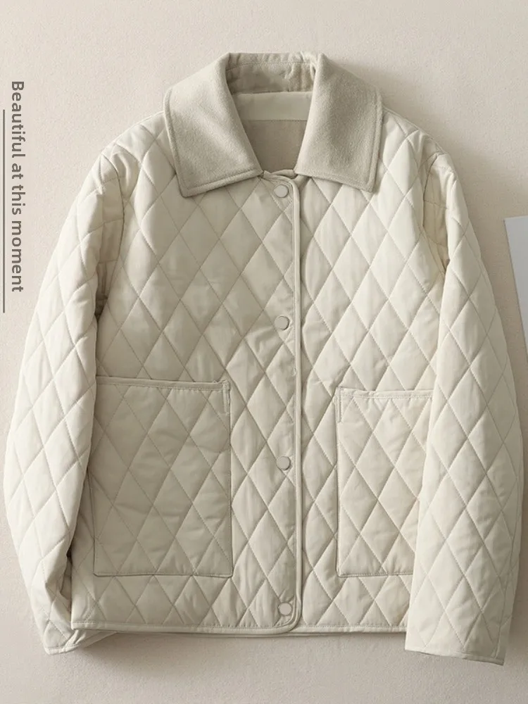 

Хлопковое пальто с ромбовидной строчкой в стиле ретро, зимнее пальто Thi, женское антивозрастное высококачественное хлопковое пальто с большим шерстяным воротником