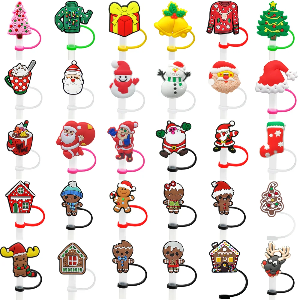 1/30PCS Christmas Style Silicone Straw Cover Accessories,8mm Straw Topper for 30&40Oz Cups,Dustproof Straw Cap Christmas Gifts