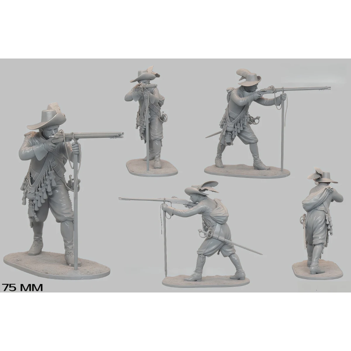 75-mm-Modellbausatz aus Kunstharz, Militärthema, europäischer Musketier, unmontiert und unbemalt, GK, 1741