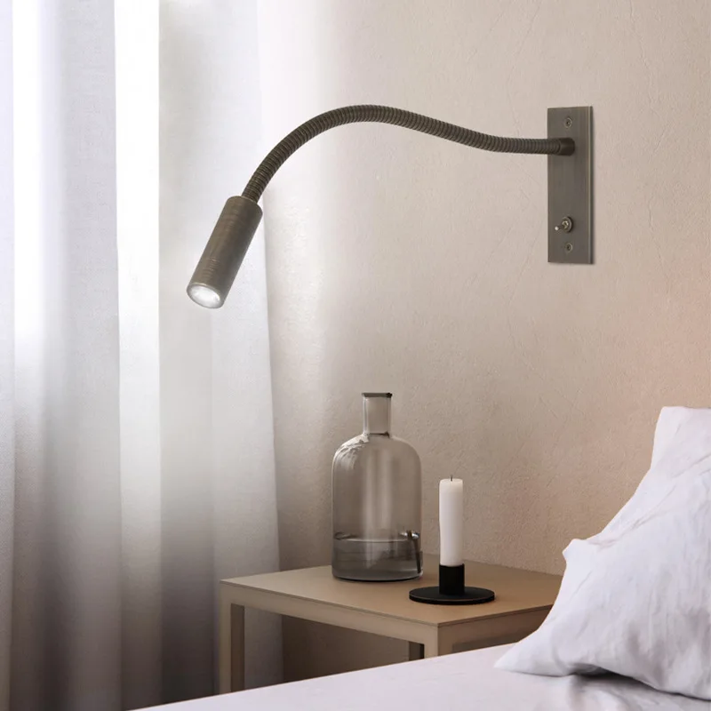 

Metal Hose Wall Lamp Embedded With Switch For Hotel And Homestay Engineering LED Reading Wall Lamp For Bedroom Bedside