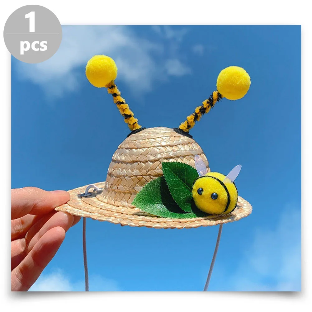 

Adorable Pet Cat Dog Cool Delicate Straw Hat Sun Protection Summer Party Decorative Bee Modeling Hat Kitten Headwear