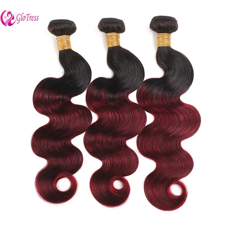 26 Inch Burgundy Body Wave Bundles Ombre Human Hair Bundles 1b/99j Bundle Brazilian Virgin Hair Extensions for Women 100g/Bundle