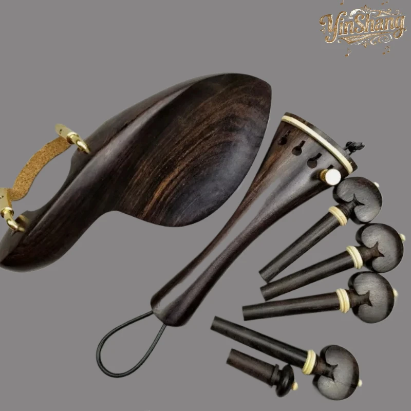 

Natural Color Ebony 4/4 Violin Accessories Set with Fiddle Pegs Chin Rest Tailpiece Endpin FineTuner And Bracket