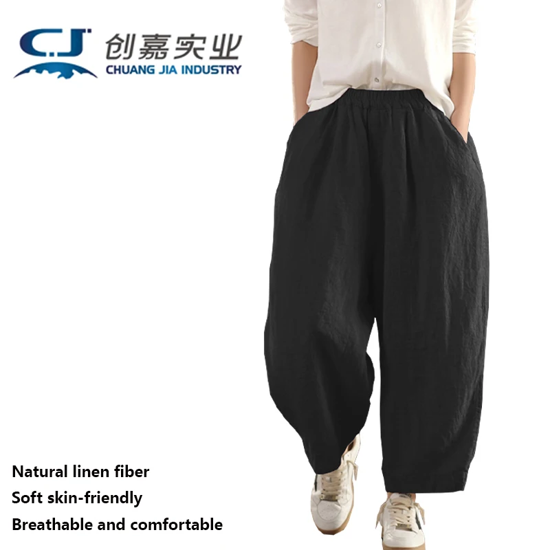 

Natural Pure Linen Women's Long Pants, Loose and Retro Style, Baggy Pants, Large-sized Wear, Outdoor Casual, Comfortable Cool