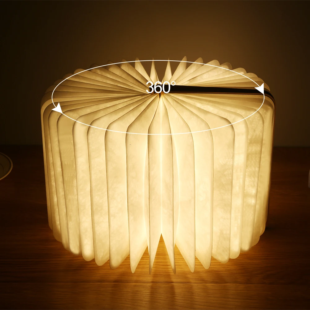 LED Folding Wooden Book Lights Rechargeable Creative Table Lamp 3 Colors Bedside Night Light For Bedroom Living Room Decoration