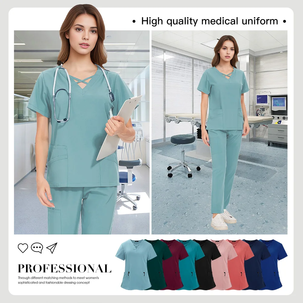 Niaahinn Pet Grooming Medical Uniform Breathable Doctor Set Nurse Accessories Surgery Top Pant Overalls Scrub Work Clothes Women