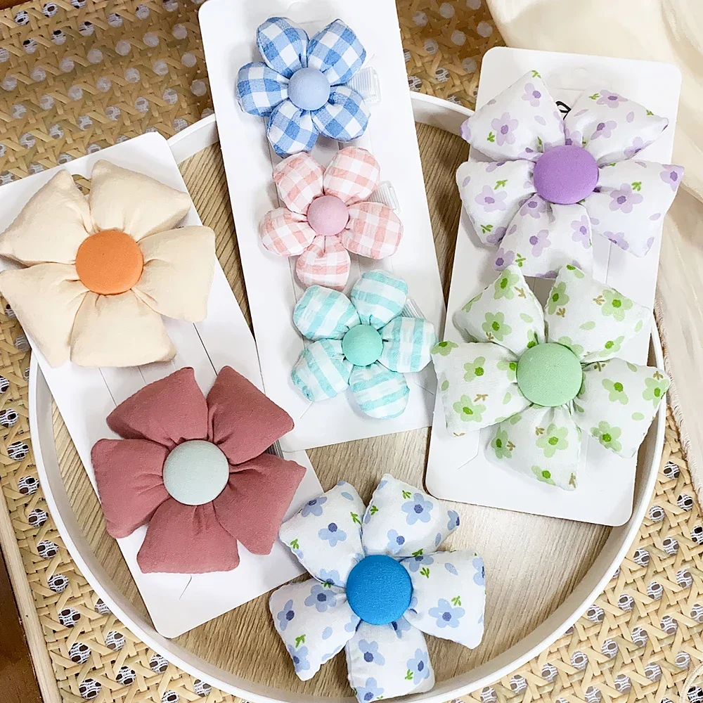 2Pcs/Set Sweet Print Flower Hair Clips for Cute Girls Cartoon Hairpins Barrettes Kids Headwear Baby Hair Accessories Wholesale