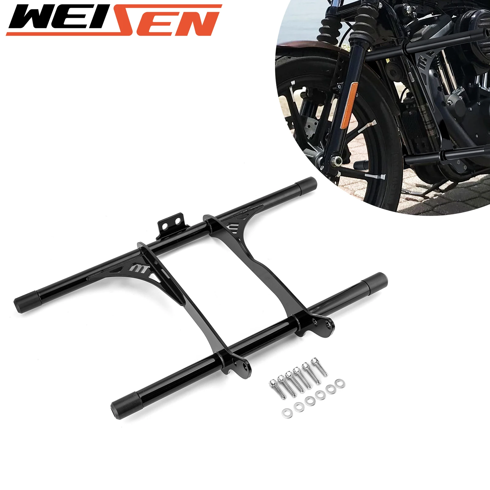 

Motorcycle Gloss Black Front Highway Engine Guard Crash Bar Flat-Out Bar for 2004-2022 Harley Sportster 883 1200 Accessories