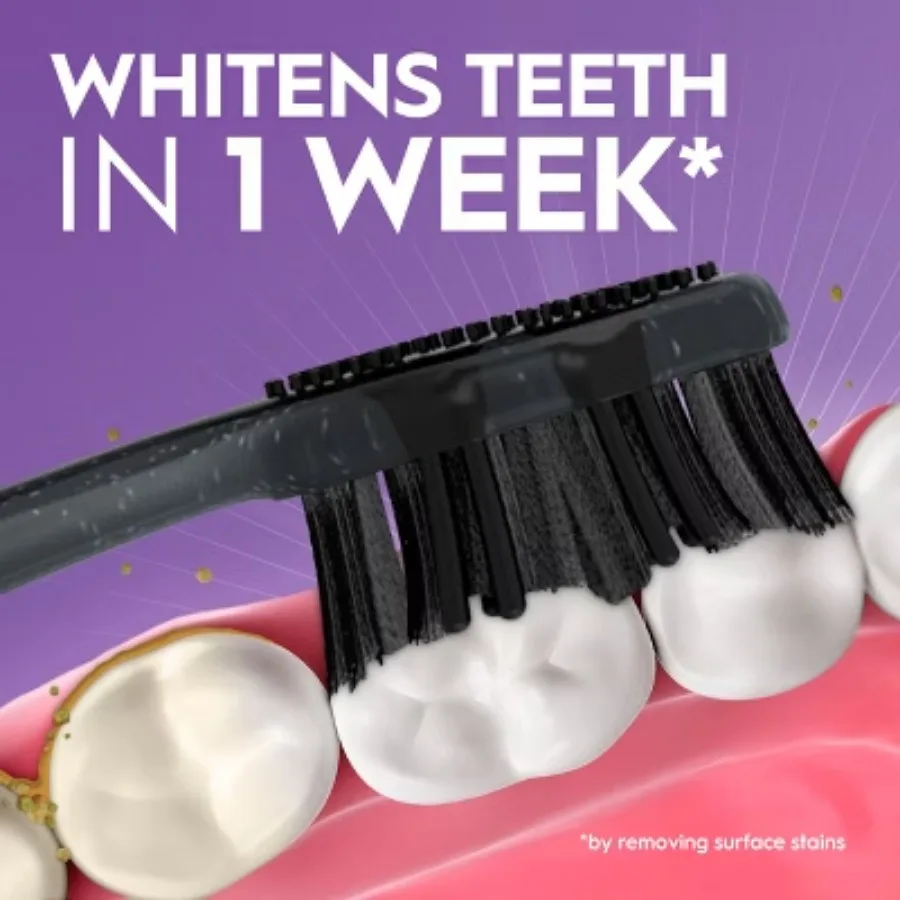 Отбеливающая зубная щетка с мягкой щетиной из активированного угля, удаляет пятна поверхности и отбеливает зубы в 1-й неделю, мягкая щетина