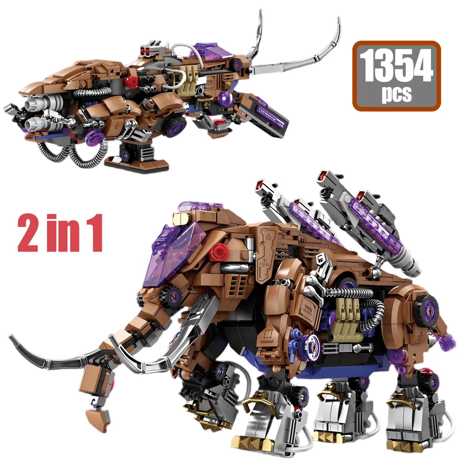1354Pcs MOC 2 in 1 Mechanical Mammoth Building Blocks Creative Transforming Mech Collection Puzzle Bricks Educational Toys Gifts