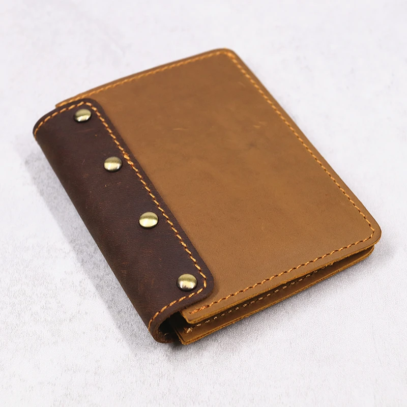 100% Genuine Leather Wallet For Men Crazy Horse Leather Cowhide Short Bifold Slim Small Wallet Purse With Pull Tab Card Holder