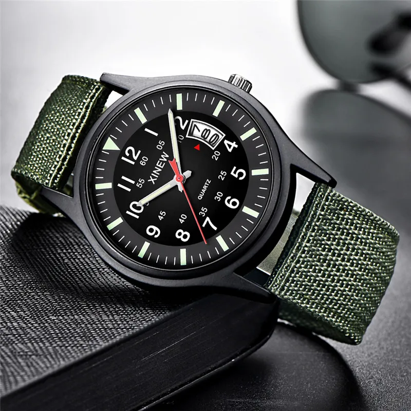 Reloj Hombre XINEW Brand Boys Watches Black Men Fashion Leather Band Military Date Quartz Watch Relogio Masculino Montre Homme