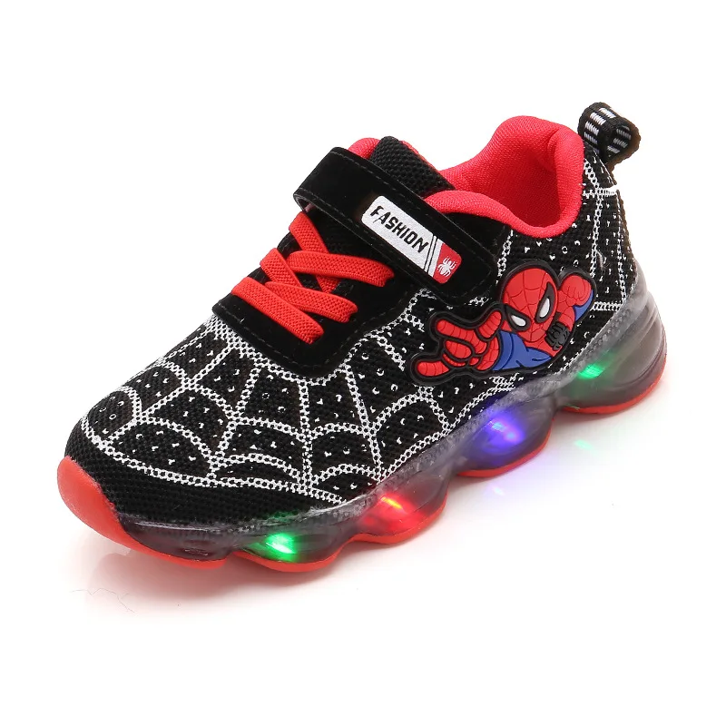 Children Casual Shoes Spring Autumn Superhero Baby Boys Led Light Shoes Girl Luminous Glowing Sneakers With Light Kids EUR