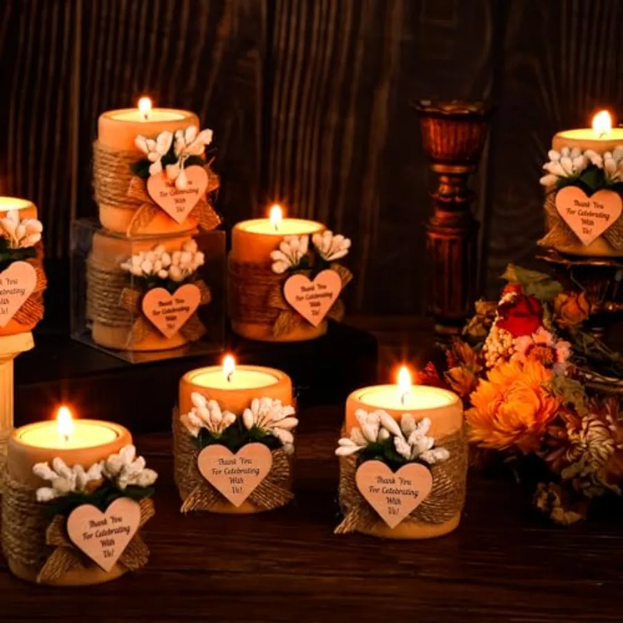 16 Pack Wooden Tealight Candle Holders Kit Guest Gifts for Wedding Baby Shower The First Communion Baptism Christening Housewar view 6