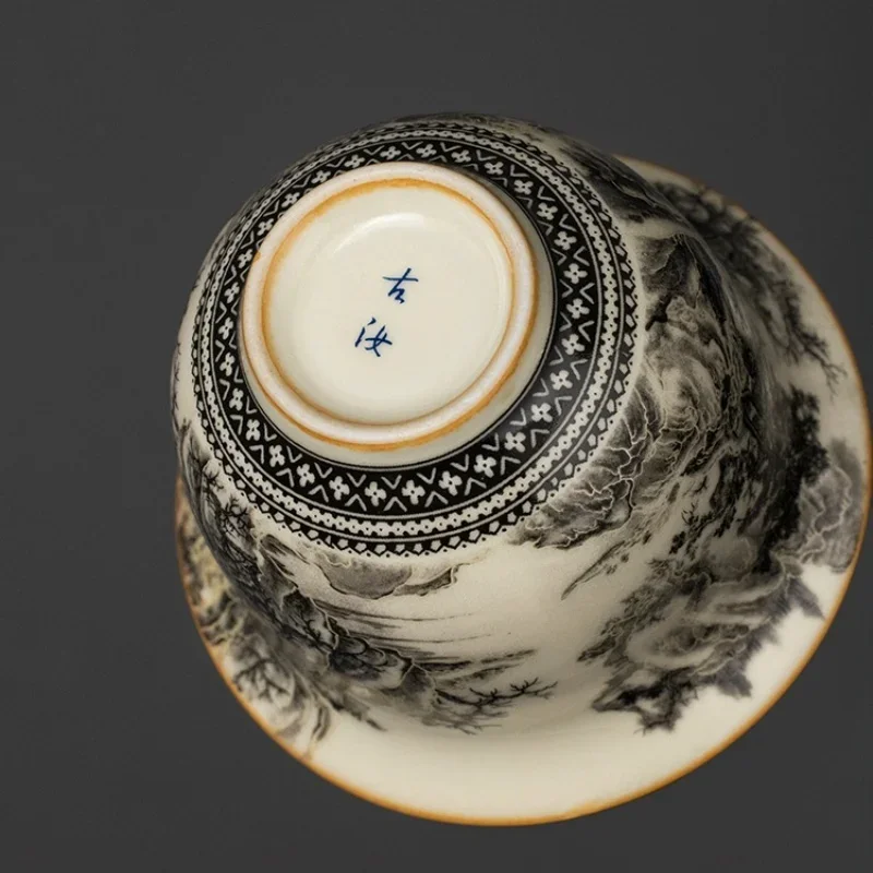 160ML Ru Kiln Landscape Porcelain Gaiwan Set For Tea Tureen Teaware Cup Chinese Yellow Ceramic Opening Tea Bowls Tea Ceremony 5