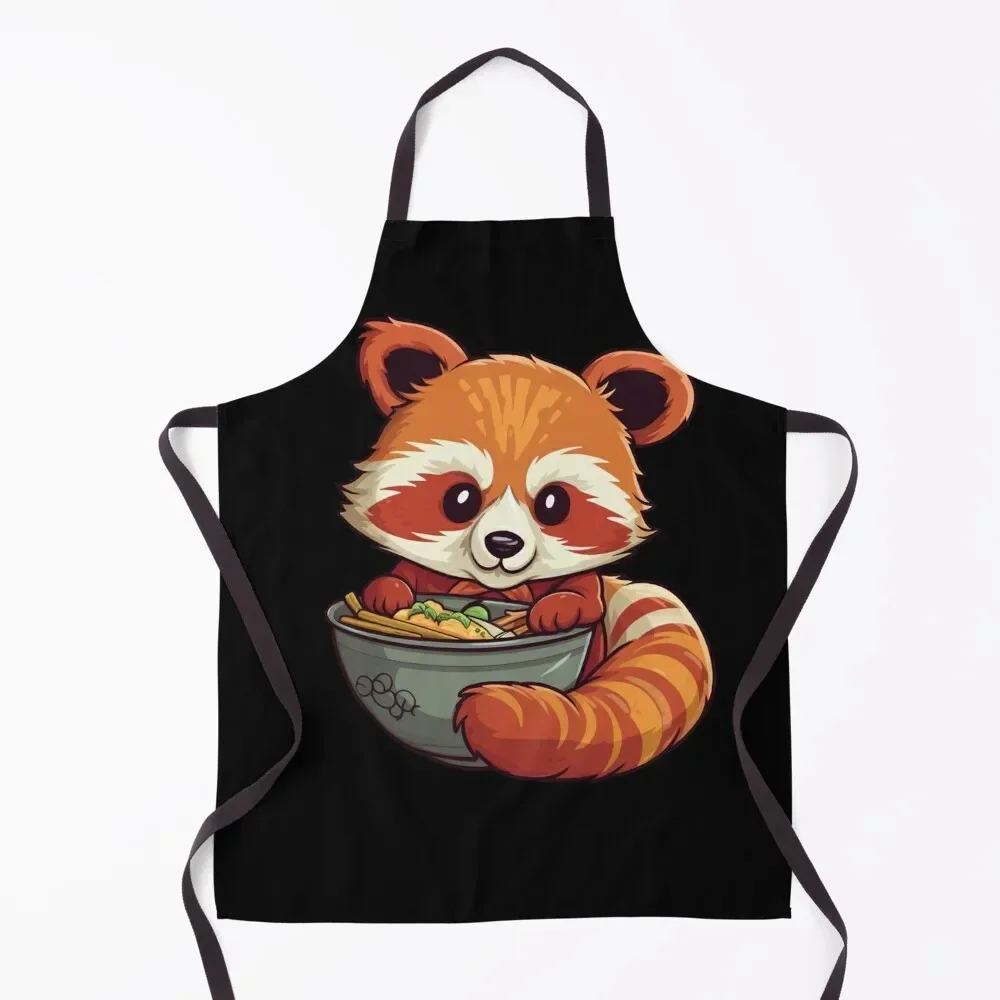 

Cute Red Panda Eating Ramen Apron work gowns for women cleaning women's work Kitchen Household Items Teacher Apron
