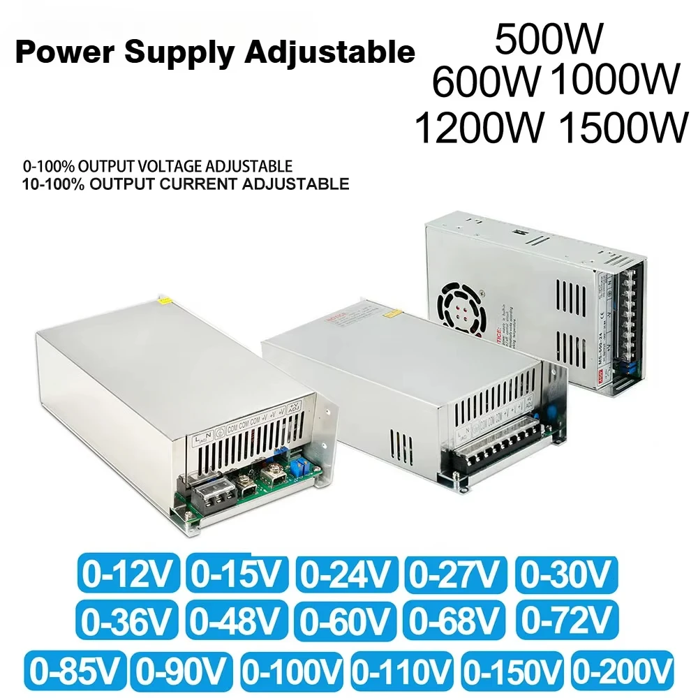 Power Supply Adjustable 500W 600W 1000W 1500W Power Supply 0-12V 15V 24V 36V 48V 60V 72V 85V 90V 110V 150V 200V 220V Ac To Dc