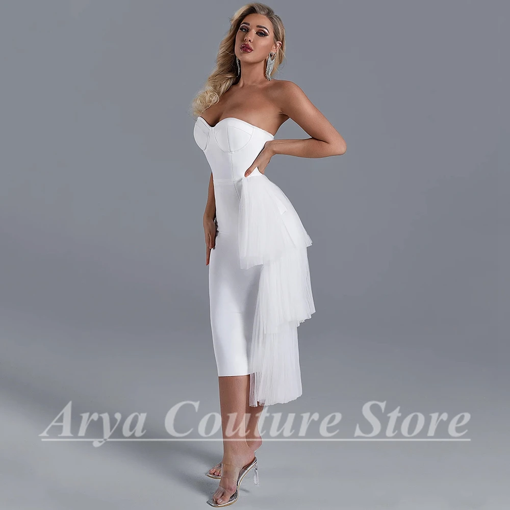 Simple White Sweetheart Cocktail Dresses Sexy Sleeveless and Backless Tea-Length Straight Ladies Party Banquet Customized Gown