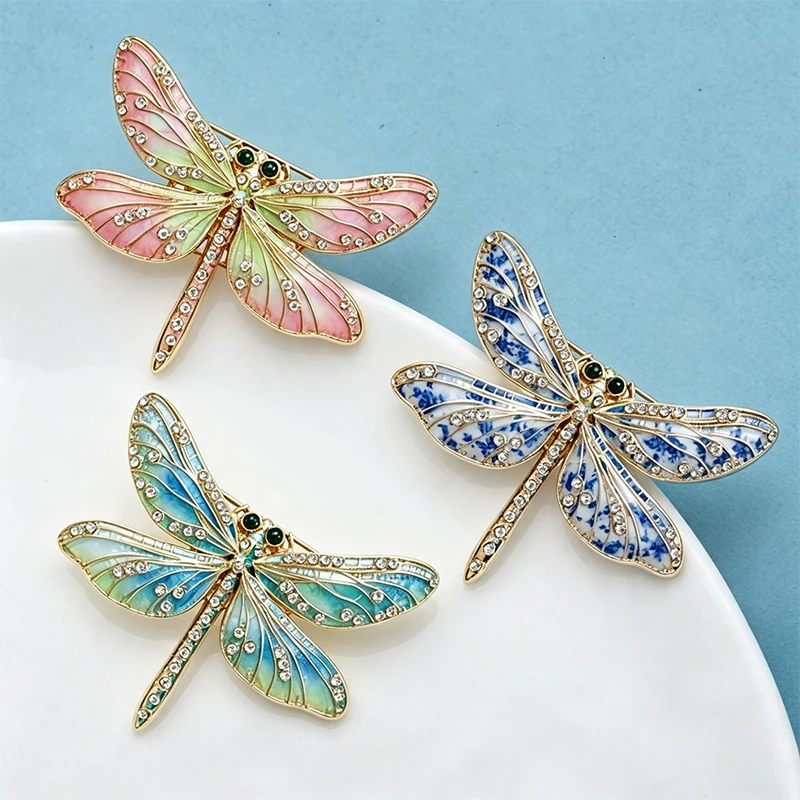 Wuli&baby Wunderschöne Libellen-Broschen für Damen, Unisex, 3-farbige Strass-Insekten, Büro- und Party-Broschen, Geschenke – Detail 5