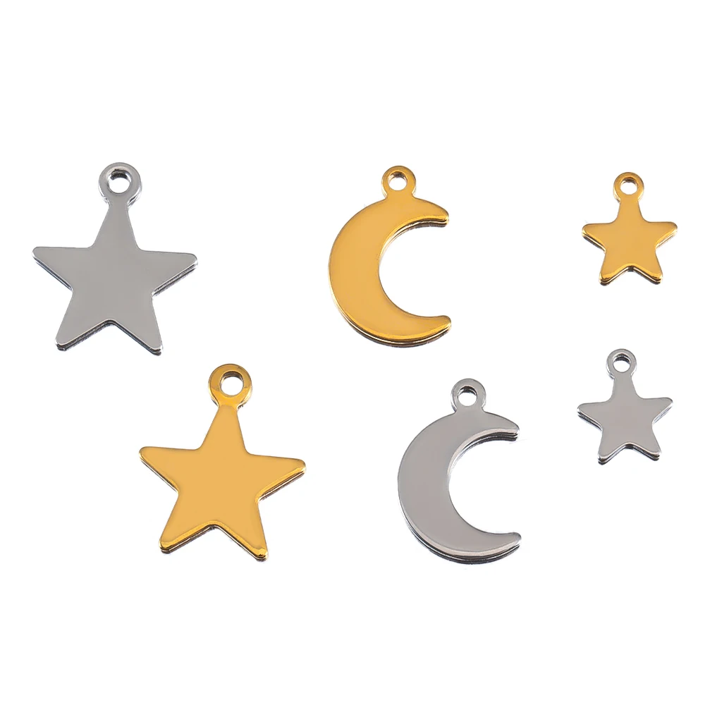 20pcs Stainless Steel Flat Star Moon Necklace Pendant for DIY Bracelet Necklace Earrings Jewelry Making Accessories - view 3