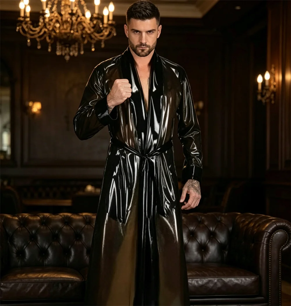 

Latex Transparent Tight Black Rubber Jumpsuit Sexy Windbreaker Outfits Coat Long Clothing Catsuit