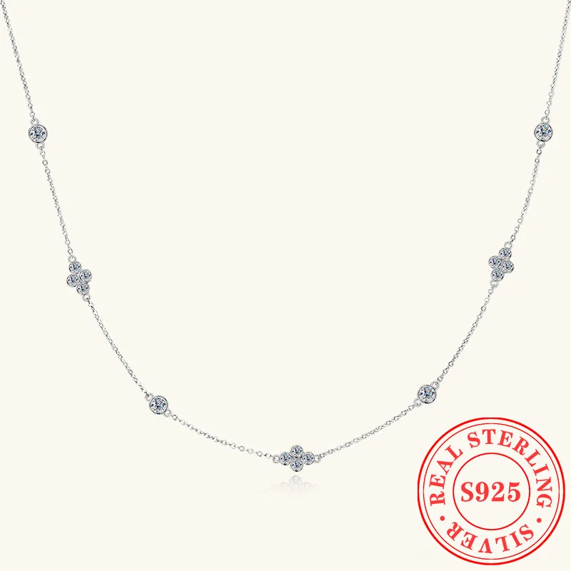 

Full Moissanite Flower Necklace Clavicle Chain Adjustable 925 Silver Plated 18k Gold Women's Choker Jewelry Valentine Gift