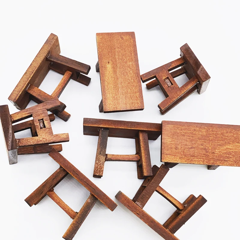 Mini Simulation Bank Retro Holz Stuhl Modell Puppenhaus Zubehör Miniatur Möbel Kinder Spielen Haus Wohnzimmer Spielzeug