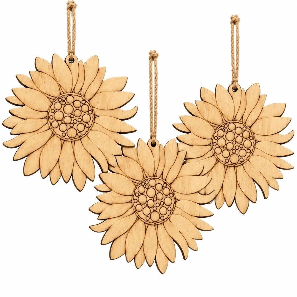 26Pcs Sunflower Shaped Wooden Decorative Painting Handmade Unfinished DIY Wooden Crafts Double Sided Graffiti Craft
