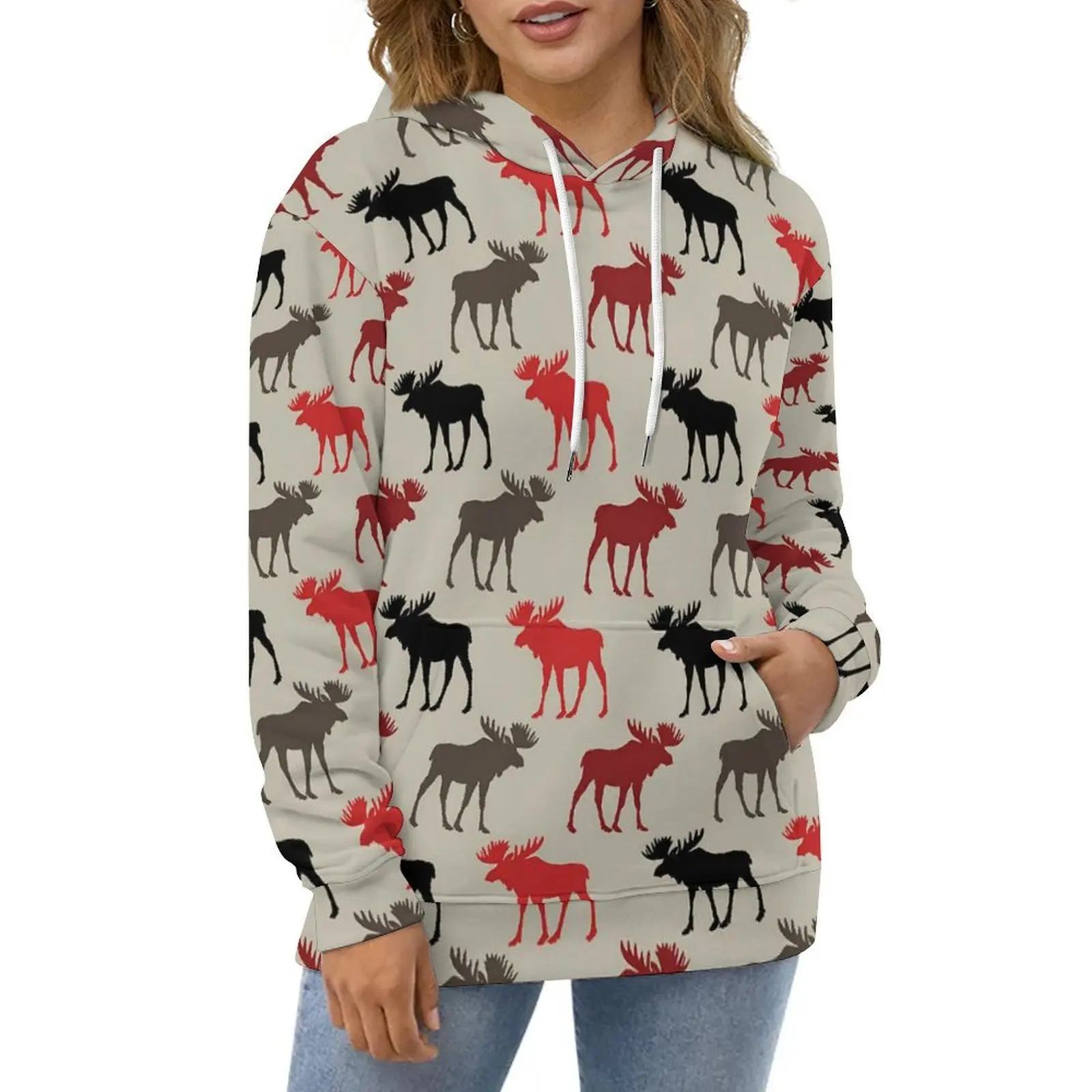 Silhouette Deer Hoodies Cute Animal Print Classic Casual Hoodie Long Sleeve Elegant Design Sweatshirts Big Size 4XL 5XL