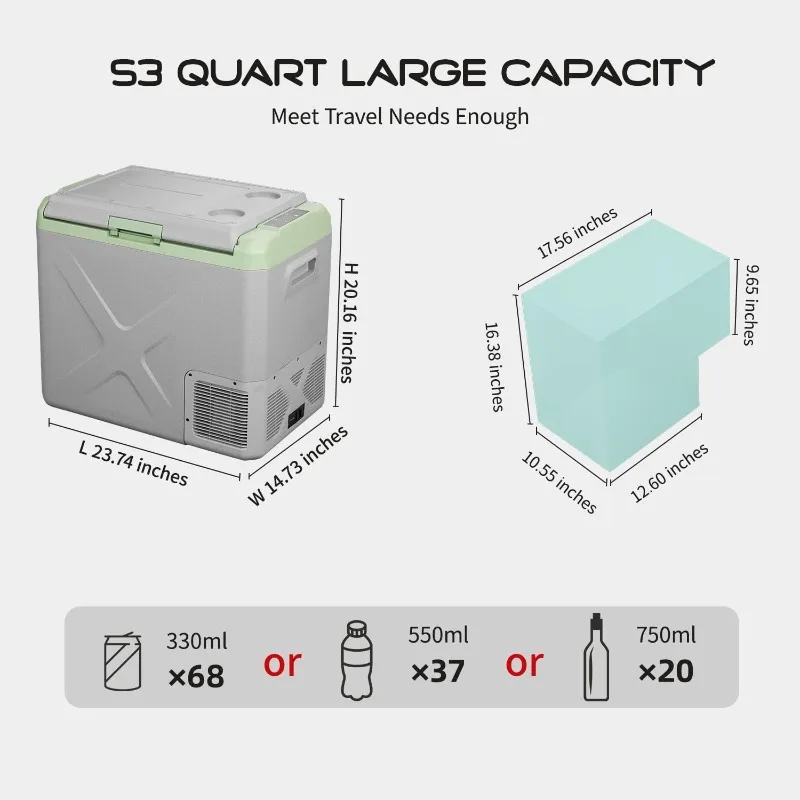 home.X50 Portable Fridge 12 Volt Car Refrigerator 53 Quart Freezer for Fishing, Camping, RV, Truck, Boat-12/24V DC