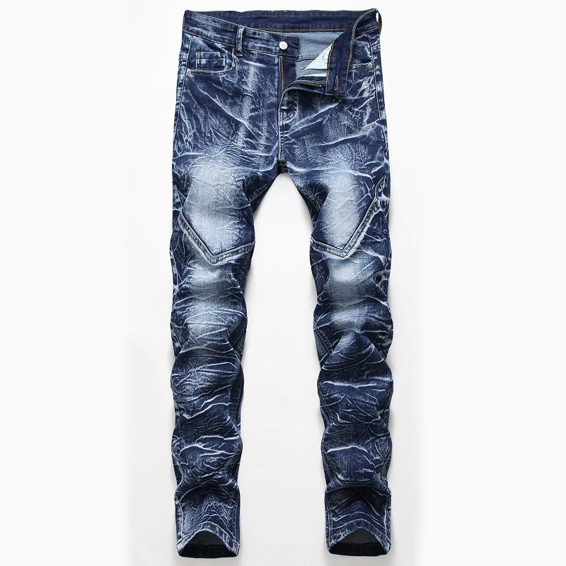 

Men's Blue Stretch Jeans, Washed and Bleached Straight-leg Denim Pants, Asian Sizes 28–42. New 2026