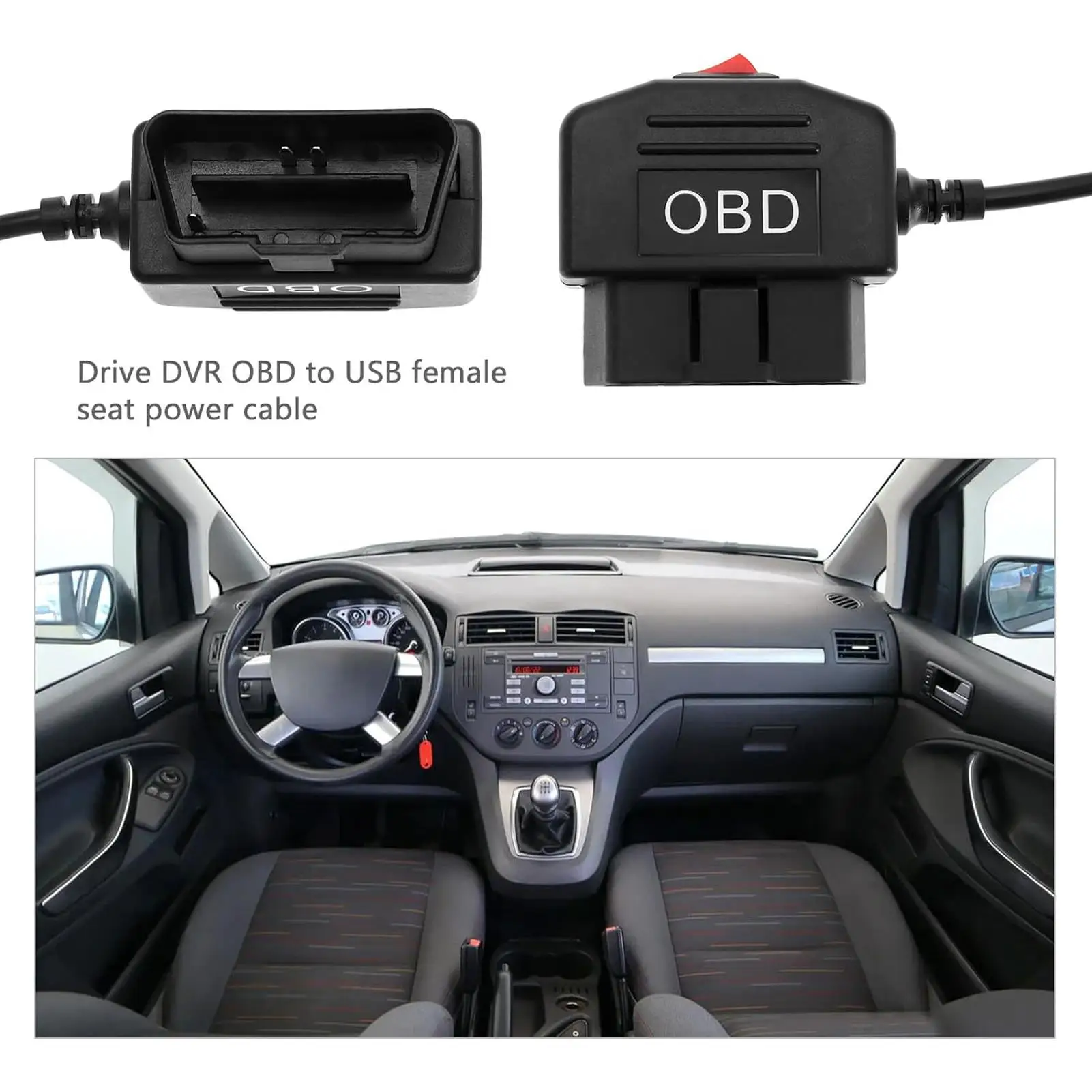 OBD To Type C Charger Power Cable With Switch Button USB C Port For Dash Camera Car DVR 24h Parking Car Accessories