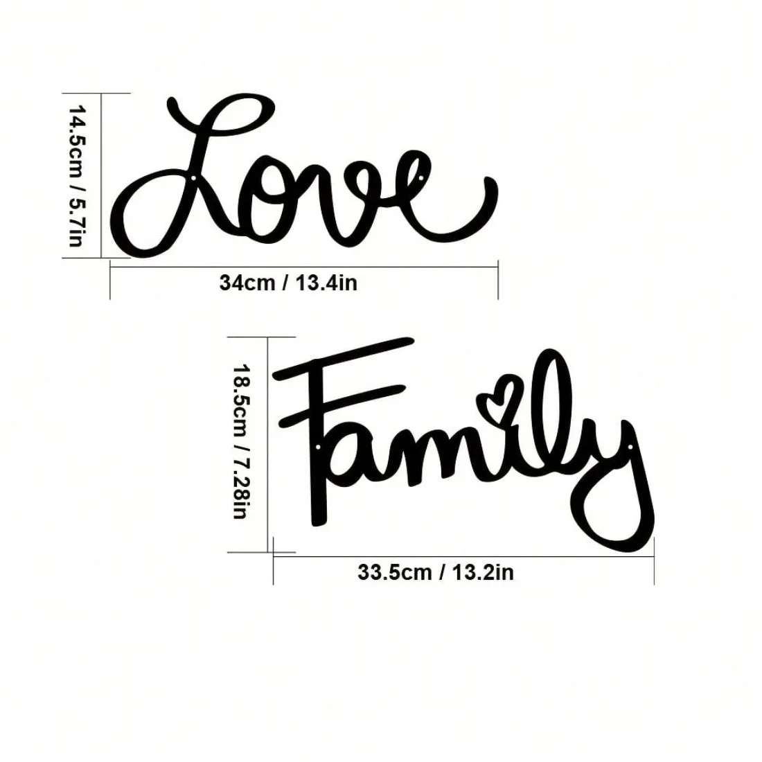 2-Pack Love Family Metal Wall Decor، أسود ريفي آرت ديكو جدار الفن لديكور المنزل الداخلي والخارجي، مقاوم للماء مقاوم للصدأ فالنتين