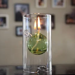 Cylindrical Oil Lamp Transparent Glass Candlestick Interior Glass Oil Lamp Household Decoration Creative Vintage Candle Holder