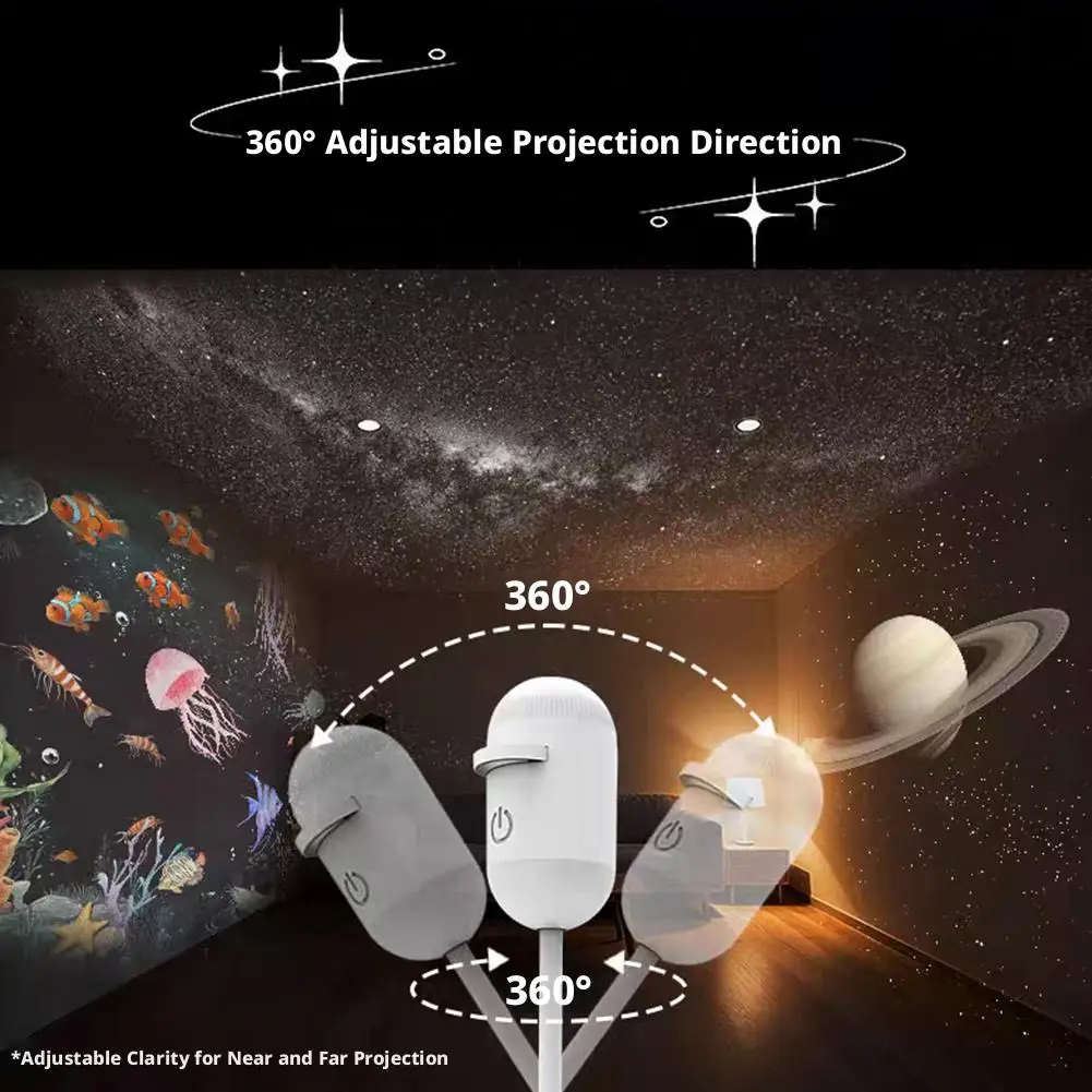 Projetor de Estrelas Mini Galaxy 2 em 1, Luz Noturna de Uso Duplo, Lâmpada Ambiente Romântica HD, Alimentada por USB para Decoração de Carro e Quarto