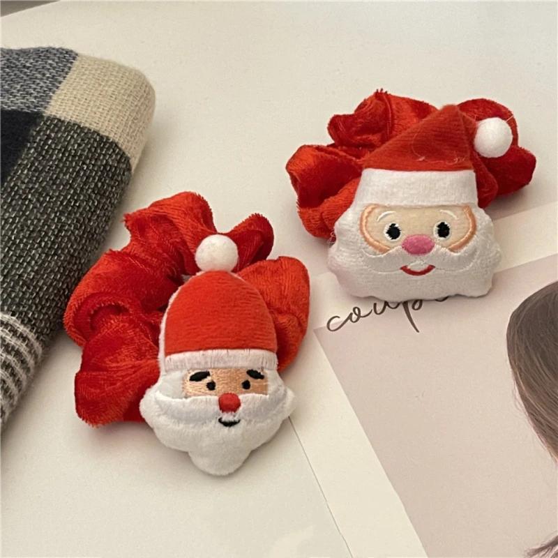 Christmas Cartoon Plush Hair Rope For Women Girls Flannel Ponytail Holder Hair Ties Santa Claus Elk Velvet Hair Accessories