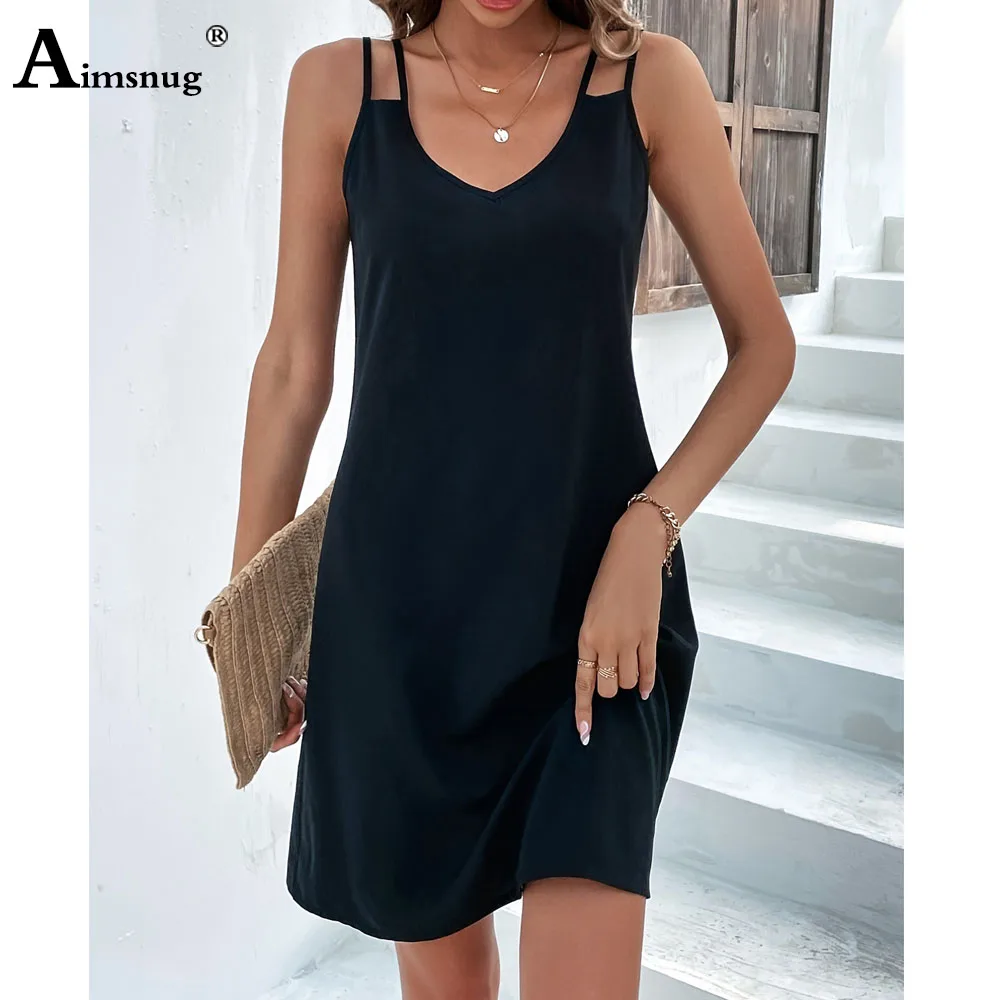 Sleeveless Women Casual Knee-Length Dress European 2024 Summer New Casual Beach Dress Plus Size Frauen Spaghetti Strap Dresses