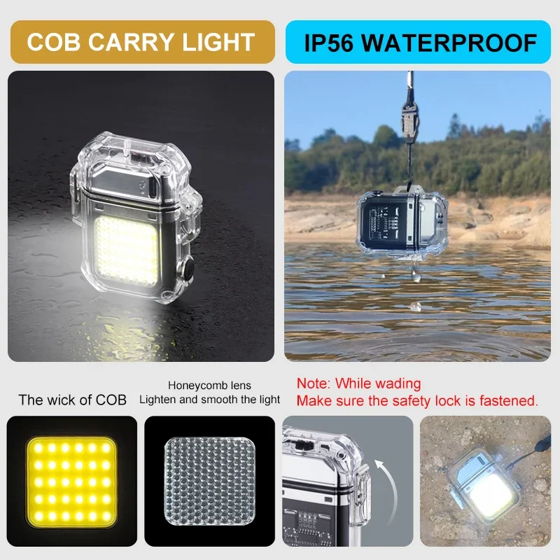 Electric Waterproof Digital Display Lighter, Transparent Plasma, Windproof, Flashlight, Double Arc Lighter, Outdoor Camping