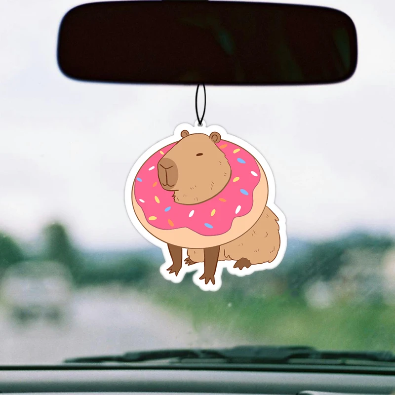 Car Air Freshener Hanging Paper Provides Long Lasting Scent for Auto or Home Fuuny Pink Donut Capybara Accessories Interior