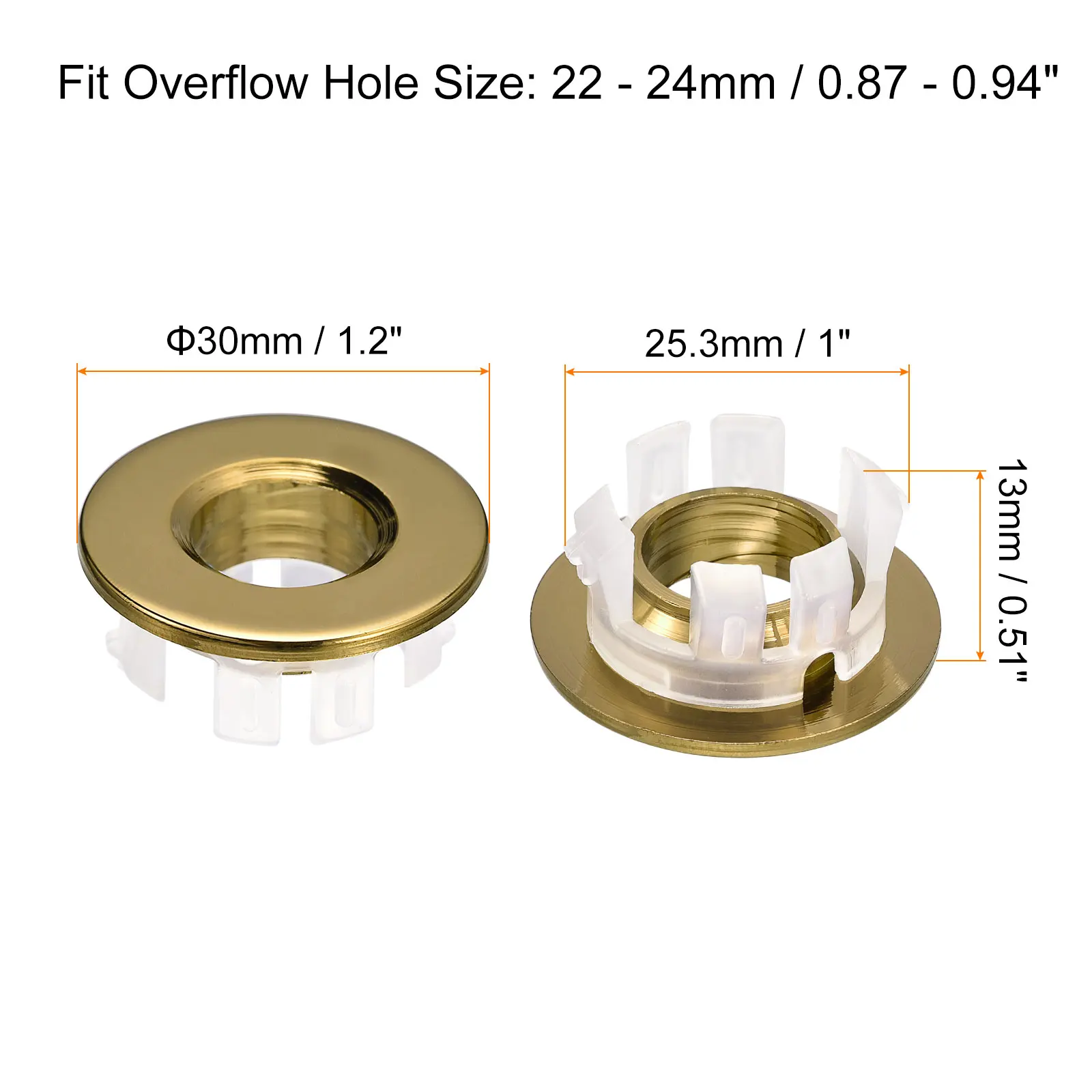 1/2Pcs Sink Trim Overflow Cover Sink Overflow Rings Bathroom Kitchen Basin Drain Cover Hole Insert in Round Caps Gold/Bronze