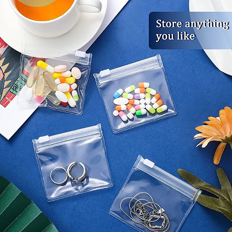 【K】5pcs Mini Clear Bag Pill Dispenser Bags Protable Travel Jewel Pouch with Sliding Zipper Self-sealing Waterproof Storage