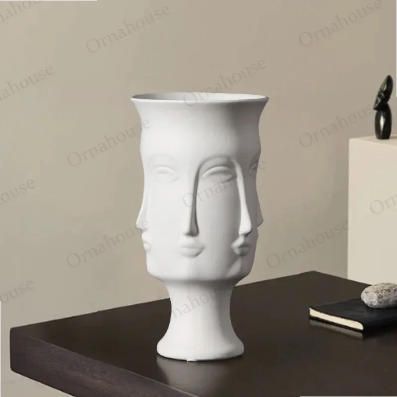 Personalized Creativity Face White Ceramic Vase, Art Light Decoration, North American Luxury Vase