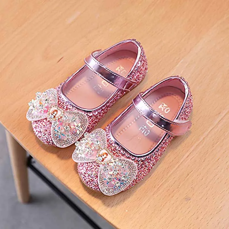 Disney Elsa Princess ShoesGirls\' Fashion Cartoon Princess Casual Shoes Girls With Sequin Leather Shoes Soft soled Baby Shoes